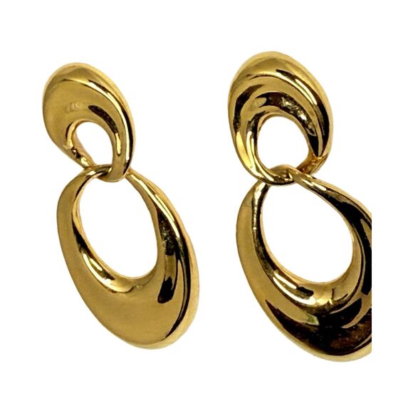 Gold-Tone Large Door Knocker Hoop Earrings 2 1/8" Polished Pierced - Picture 4 of 11